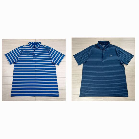 Lot of 2 Under Armour The Playoff Polo Shirt Mens Large‎ Blue Golf Performance - Picture 1 of 15